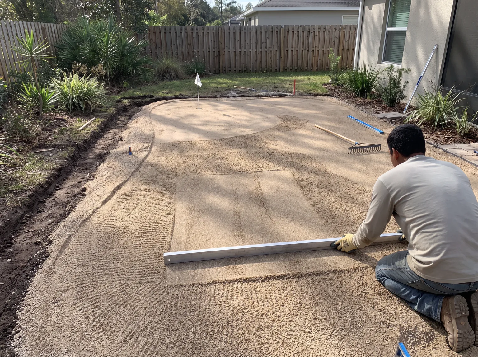 Putting-green base contours being shaped before turf placement.